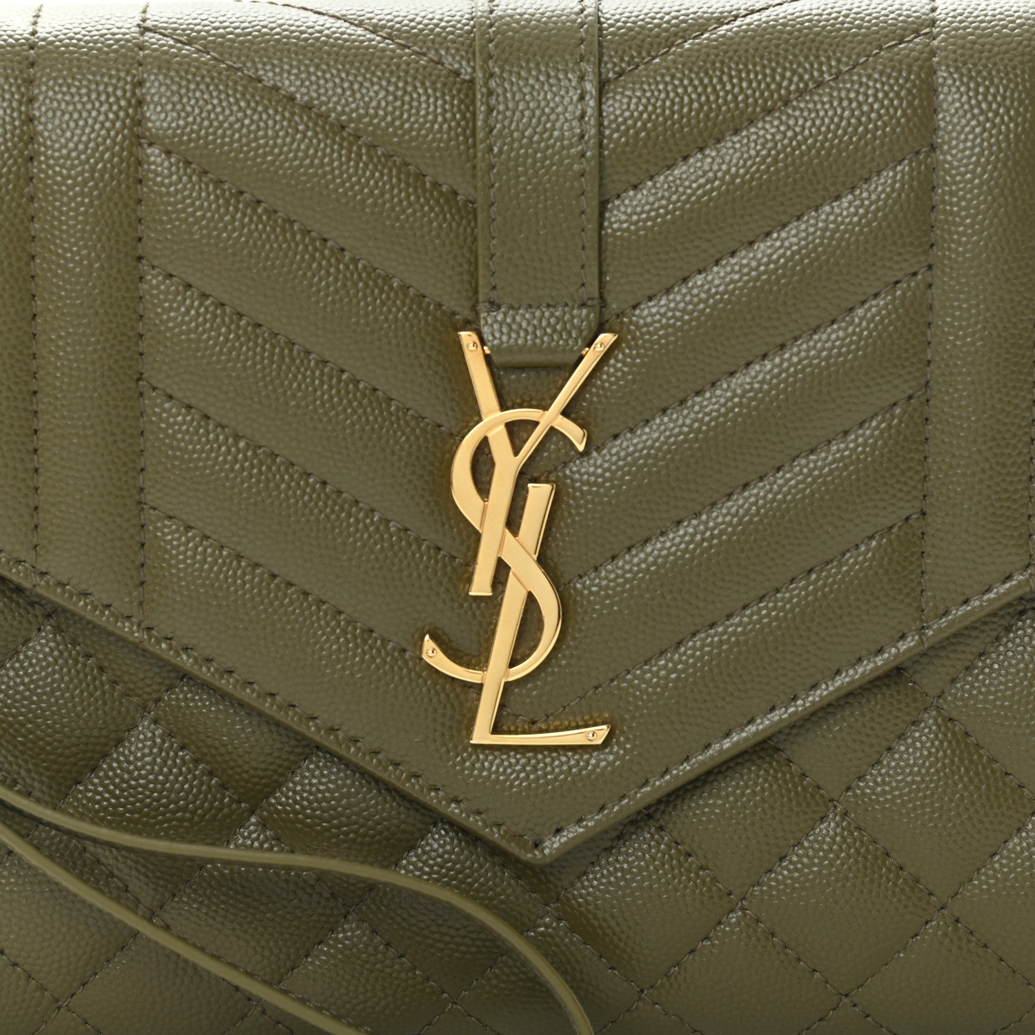 Saint Laurent Grain De Poudre Textured Mixed Matelasse Triquilt Monogram Clutch Vert Kaki 8 of 10