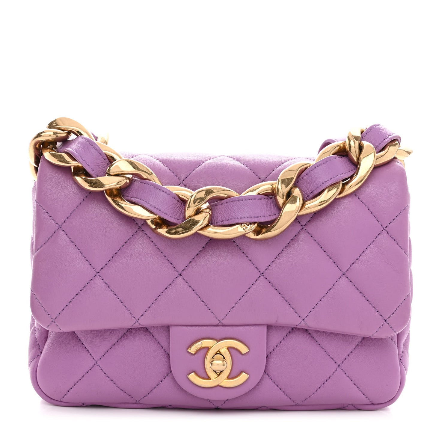 Lambskin Quilted Small CC Funky Town Flap Purple