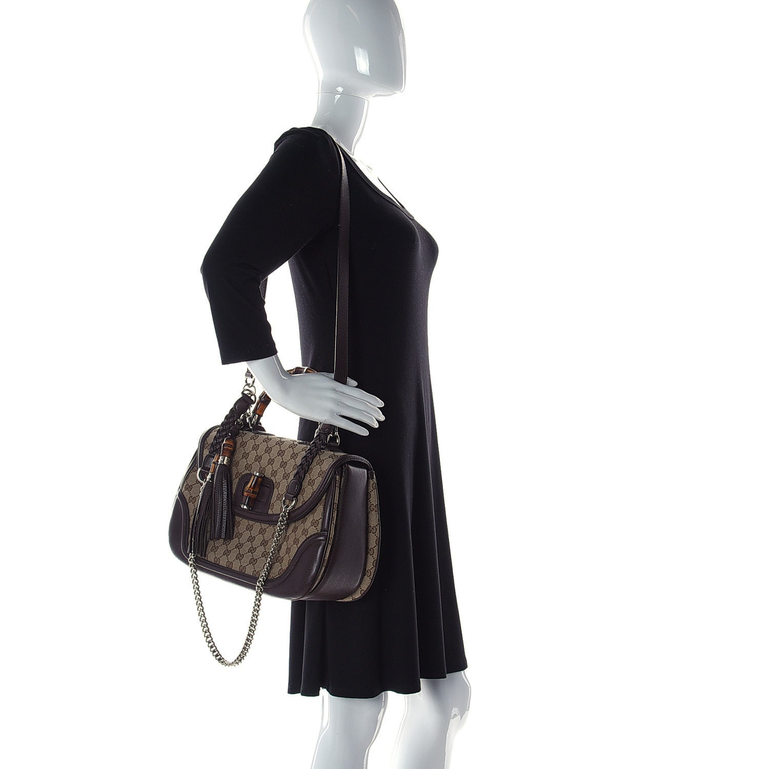 Gucci Monogram Large New Bamboo Top Handle Bag Brown 3 of 13