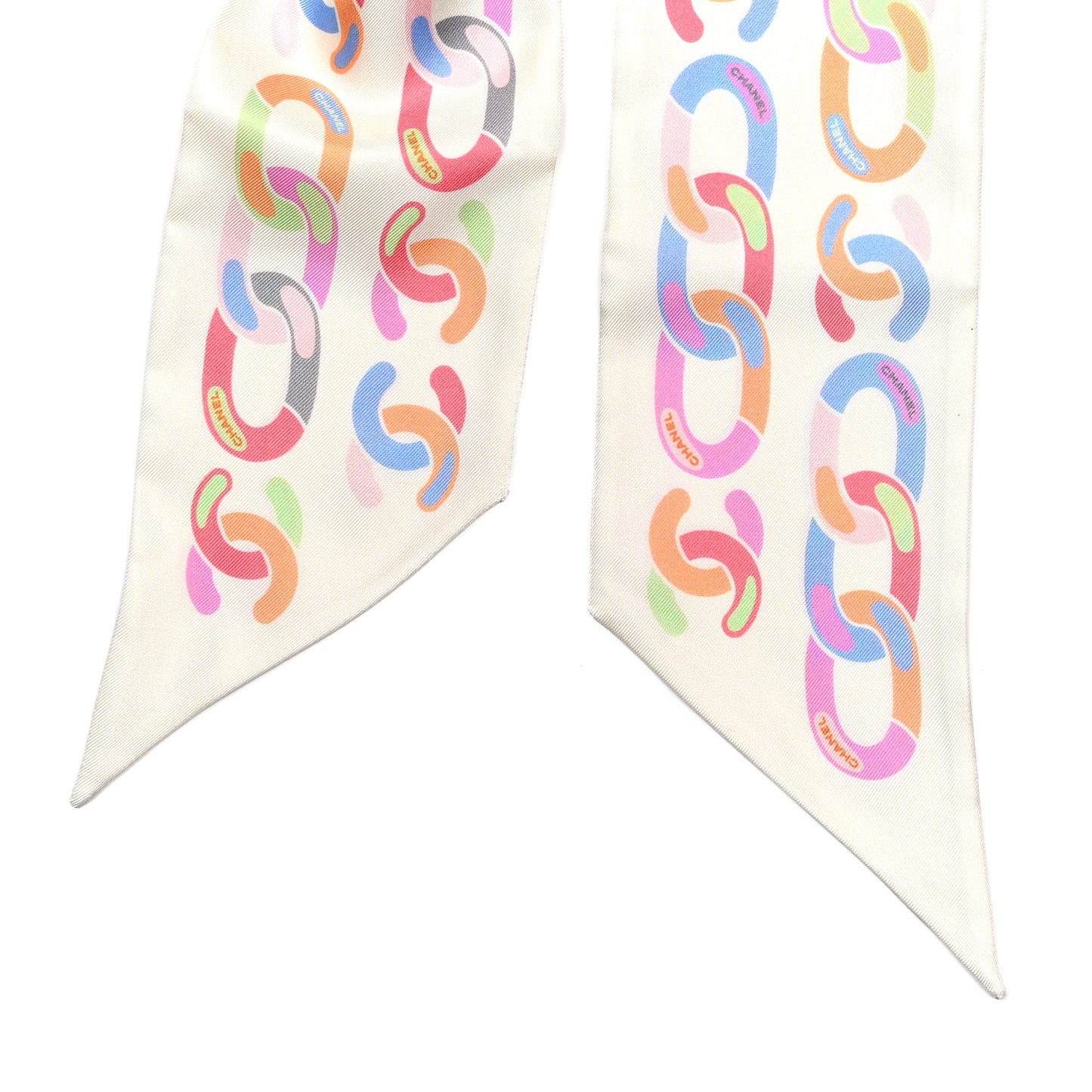 Silk CC Twilly Hair Tie White Multicolor