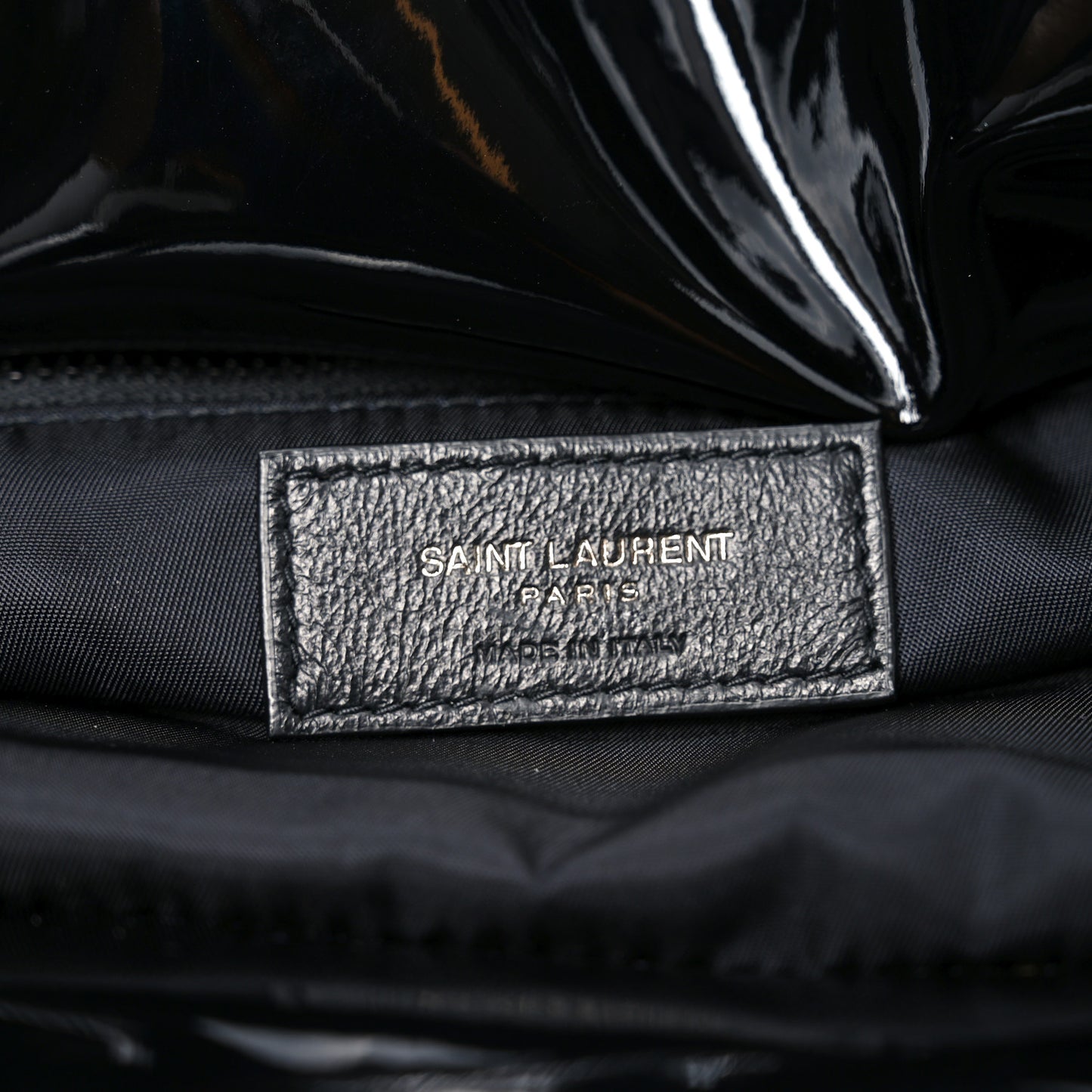 Patent Wide Puffer Maxi Tote Black