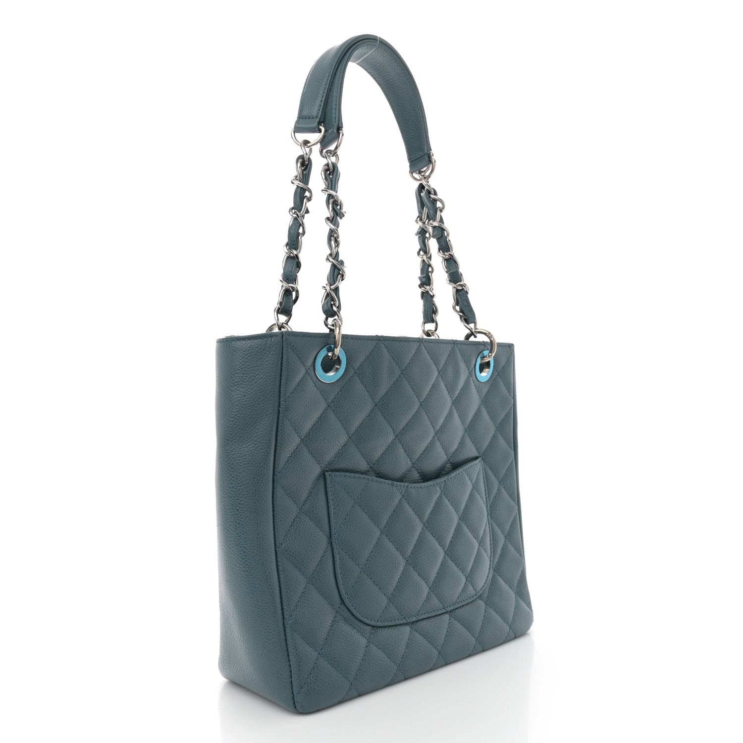 Chanel Caviar Quilted Petit Shopping Tote PST Blue 3 of 10