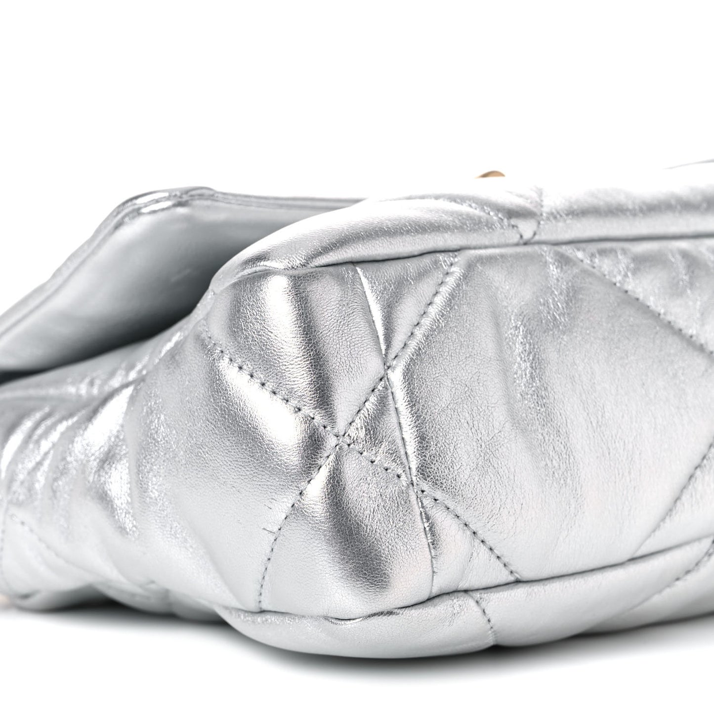 Metallic Goatskin Quilted Medium Chanel 19 Flap Silver