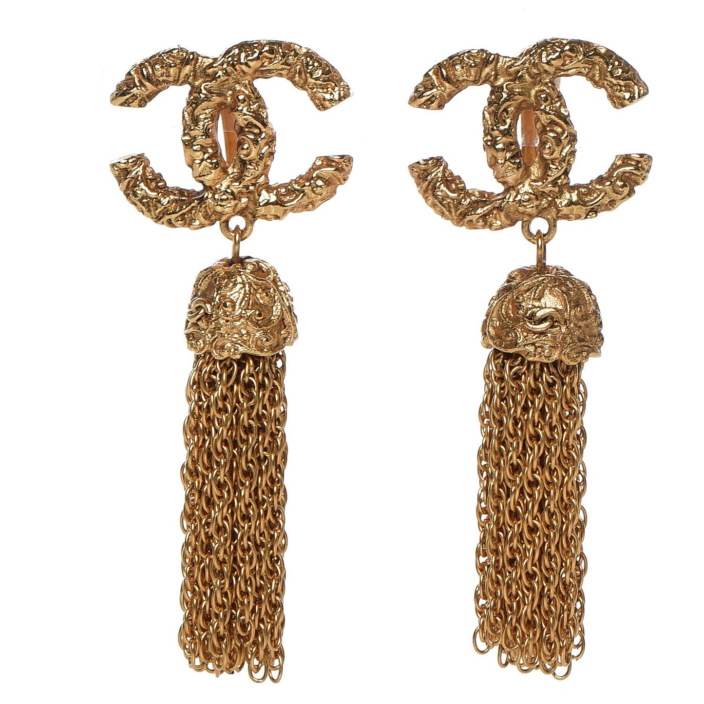 CC Chain Tassel Clip On Earrings Gold