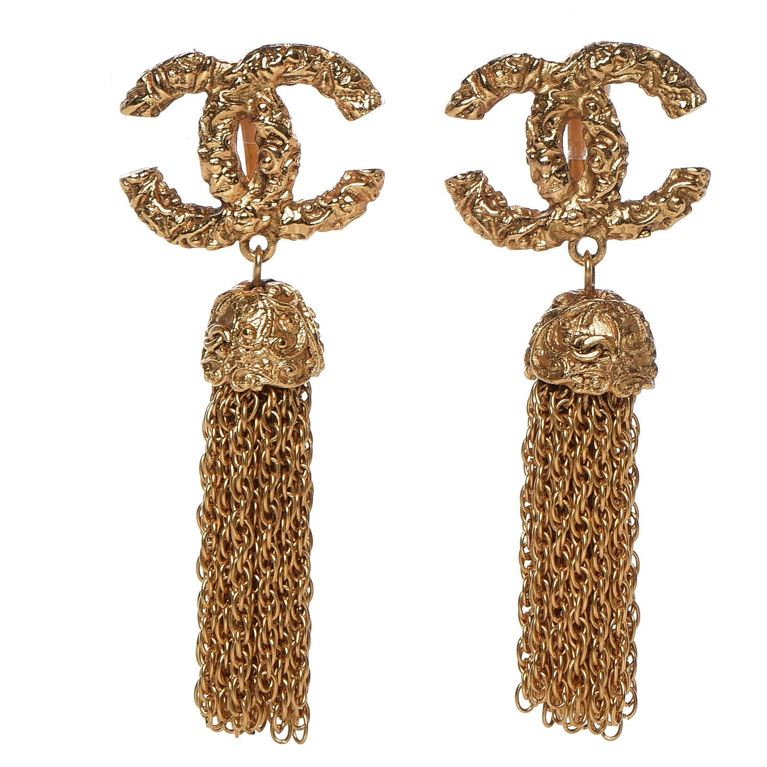 Chanel CC Chain Tassel Clip On Earrings Gold 1 of 4