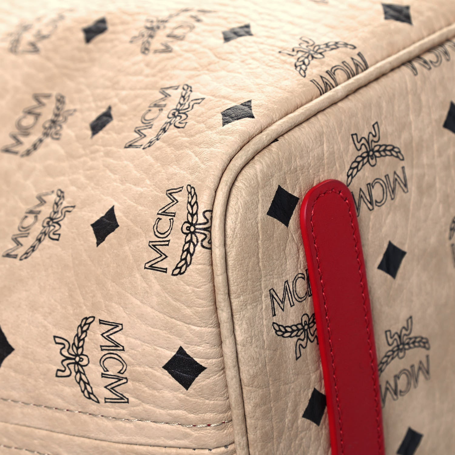 MCM Visetos Shopper Tote Beige Red 8 of 21