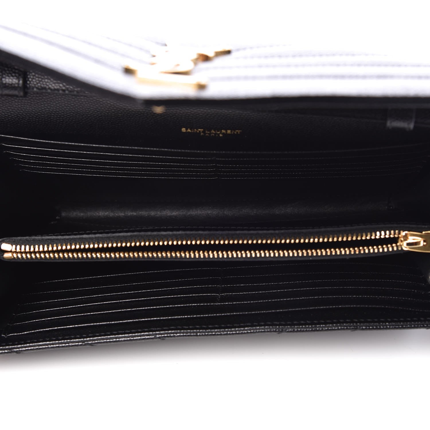 Saint Laurent Grain De Poudre Matelasse Chevron Monogram Chain Wallet Black 5 of 8