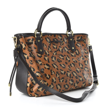 MCM Visetos Leopard Print Large Drawstring Shoulder Bag Cognac 3 of 9