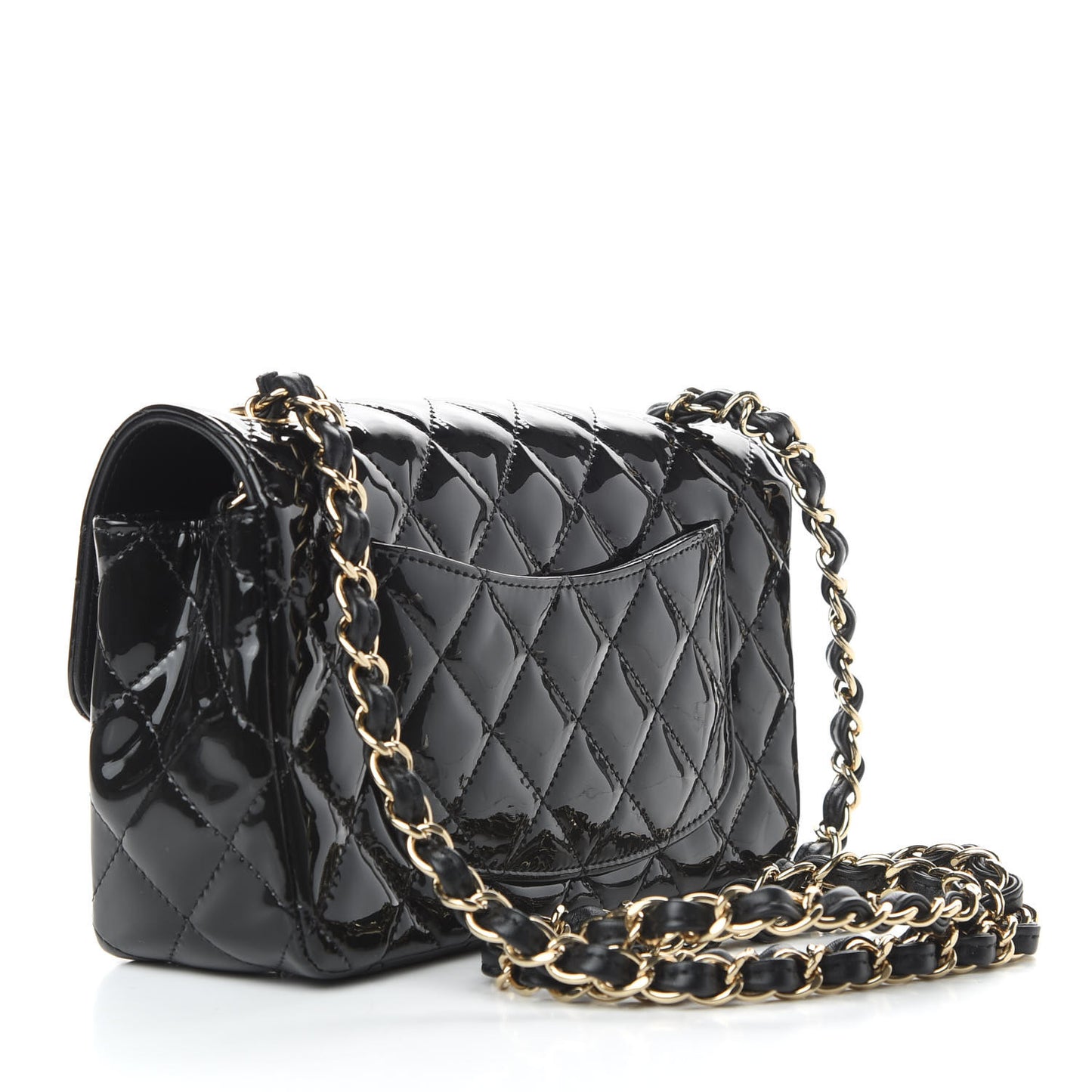 Patent Calfskin Quilted Mini Rectangular Flap Black