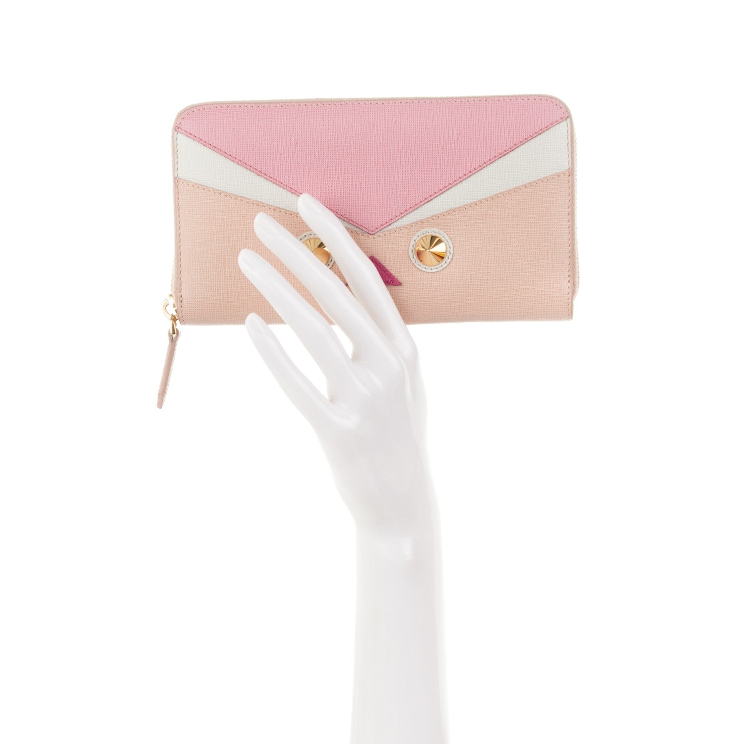 Fendi Vitello Elite QuTweet Studded Zip Around Wallet Pink 2 of 8
