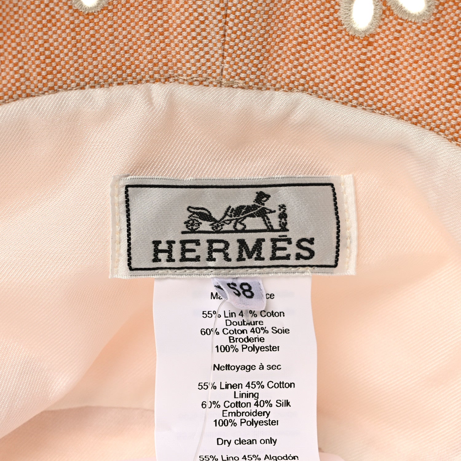 Hermes Linen Cotton Embroidered Eloise Garden Party Bucket Hat 58 Jaune Itauba 8 of 8