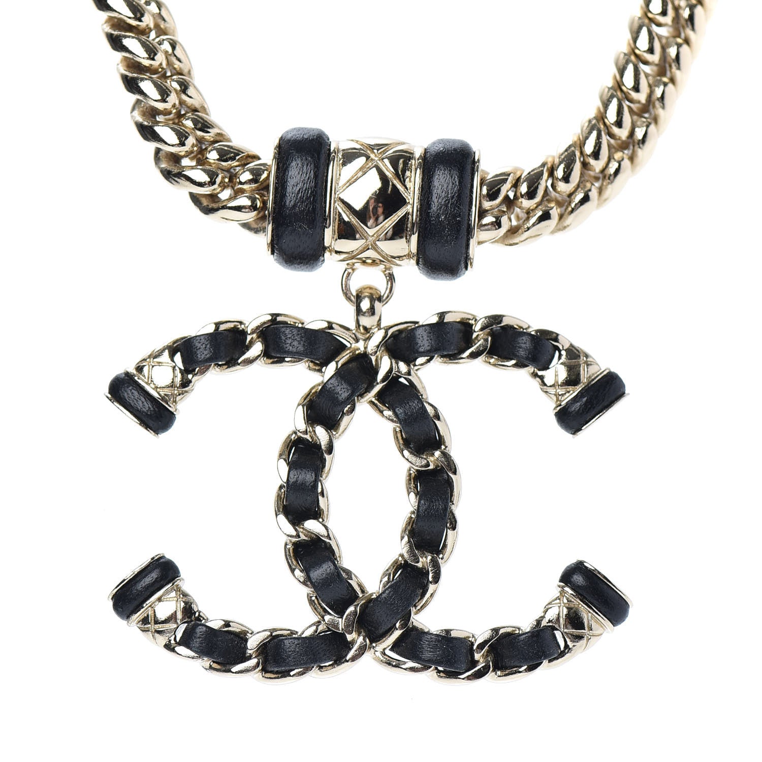 Chanel Metal Lambskin CC Chain Necklace Gold Black 4 of 5