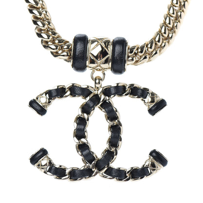 Chanel Metal Lambskin CC Chain Necklace Gold Black 4 of 5