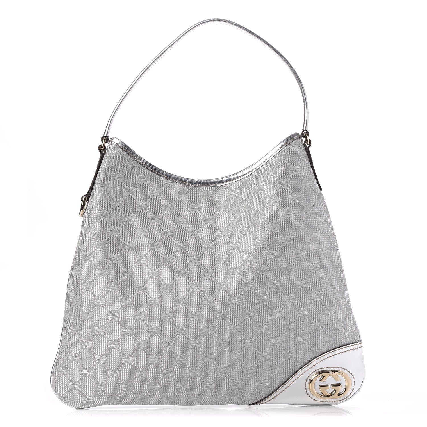 Gucci Metallic Monogram Medium New Britt Hobo Silver 1 of 9