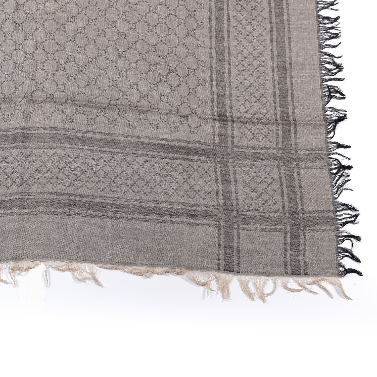 Gucci Wool Silk GG Monogram Diamante Cavendish Square Shawl Brown 3 of 3