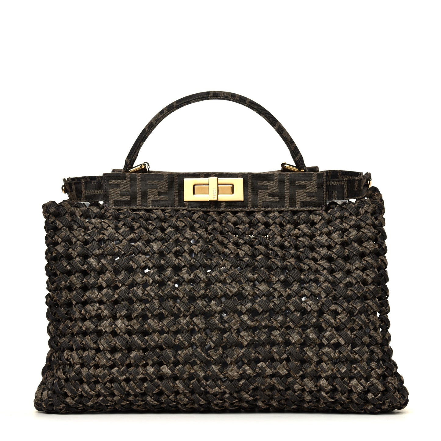 Fabric Jacquard FF 1974 Woven Knotted Medium Peekaboo Iconic Satchel Tobacco Moro