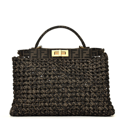 Fendi Fabric Jacquard FF 1974 Woven Knotted Medium Peekaboo Iconic Satchel Tobacco Moro 1 of 6