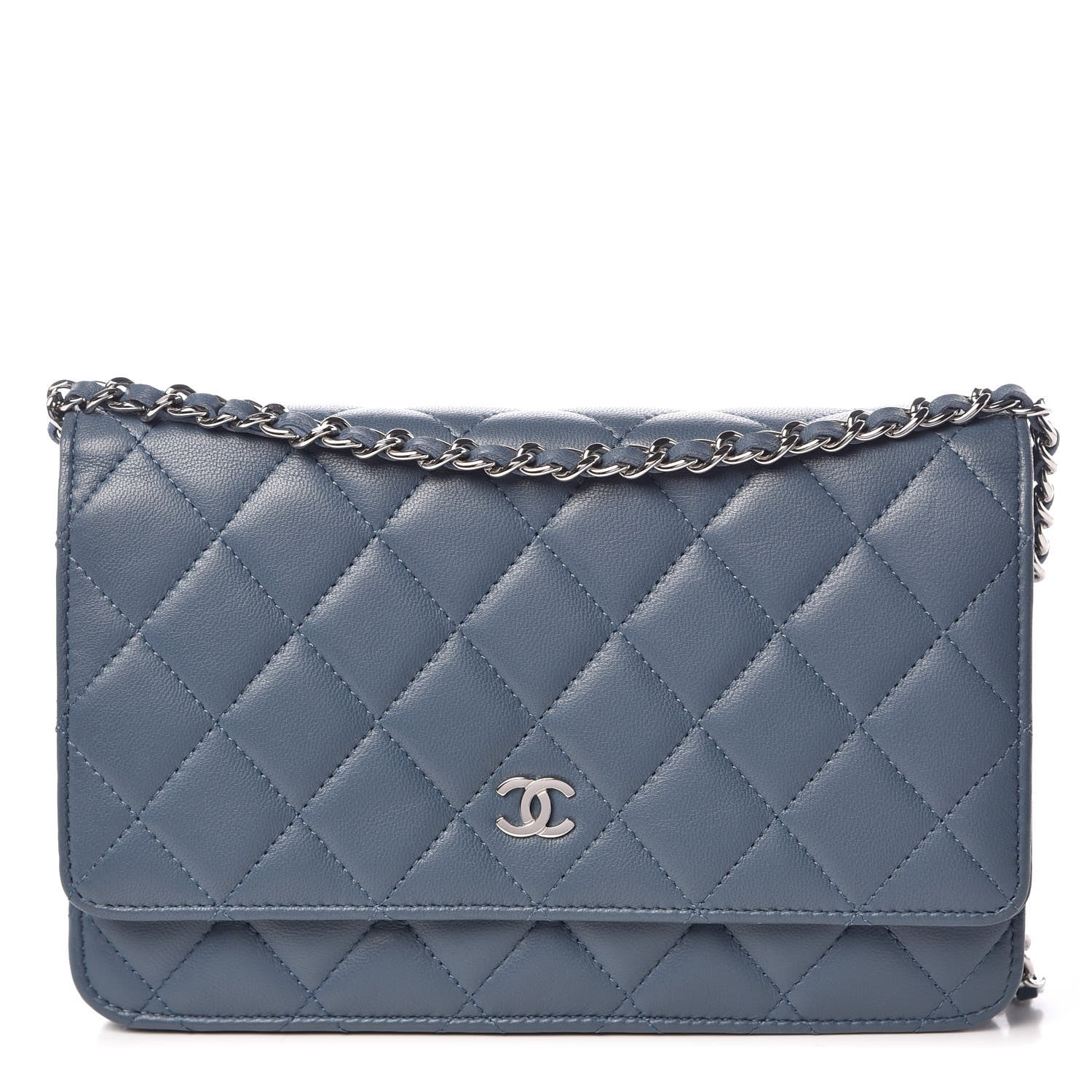Chanel Lambskin Quilted Wallet On Chain WOC Blue 1 of 11