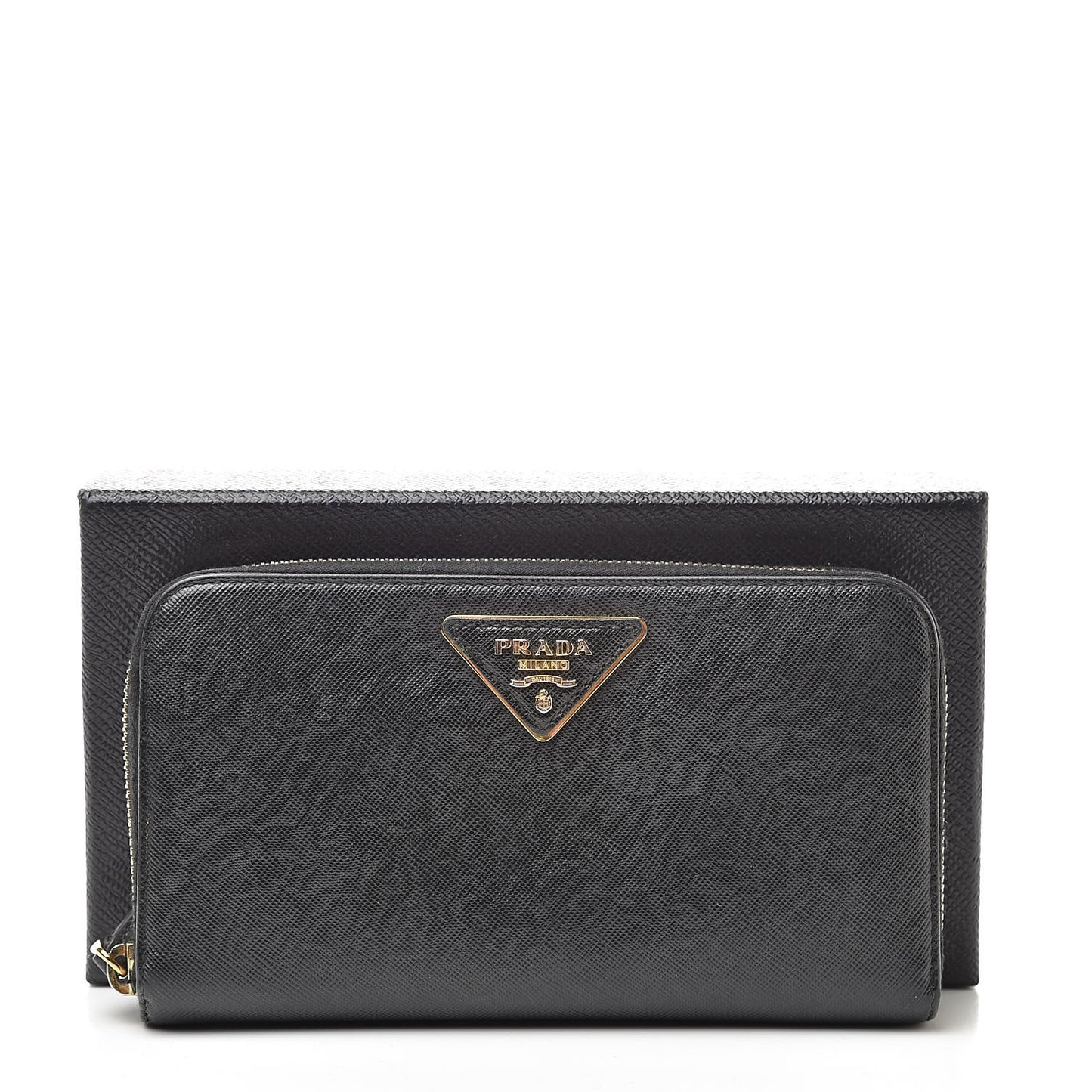 Saffiano Metal Zip Around Wallet Black