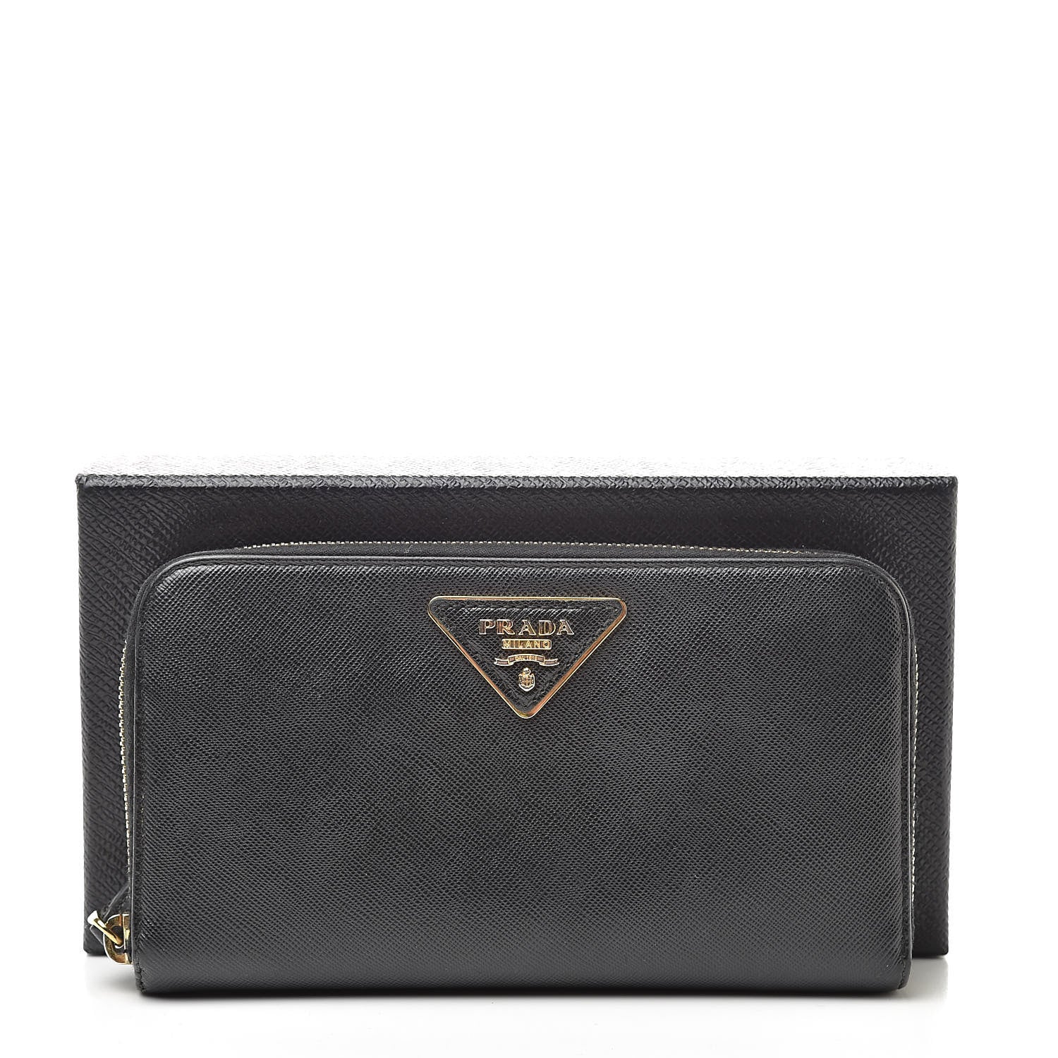 Prada Saffiano Metal Zip Around Wallet Black 10 of 10