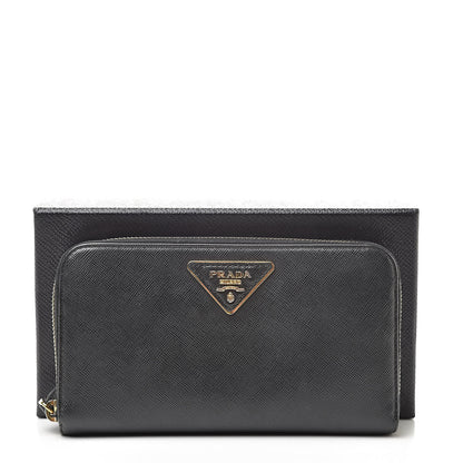 Prada Saffiano Metal Zip Around Wallet Black 10 of 10