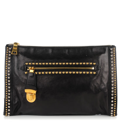 Prada Soft Calf Studded Clutch Nero Black 1 of 8