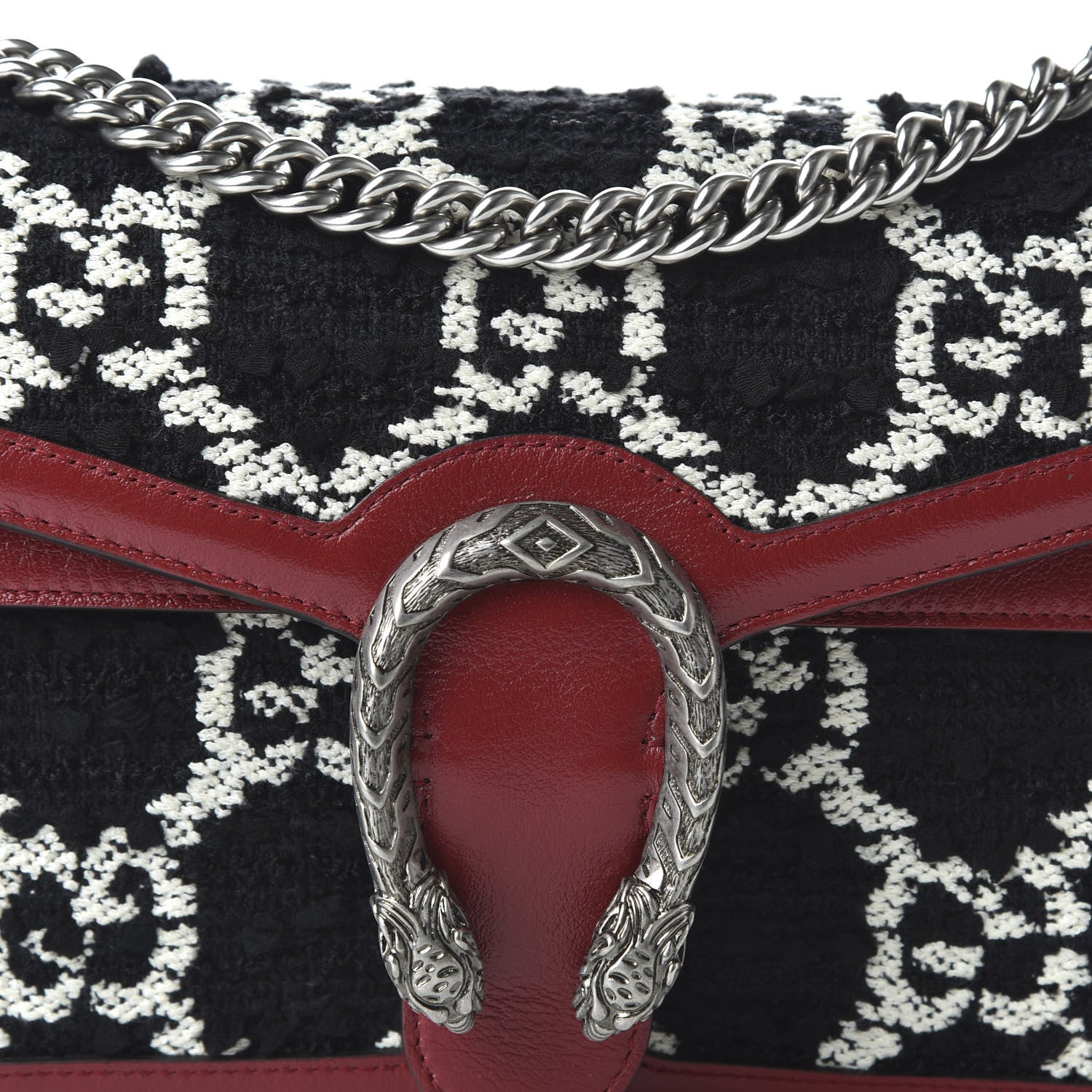 Gucci Tweed GG Monogram Small Dionysus Shoulder Bag Black White Romantic Cherry 10 of 10