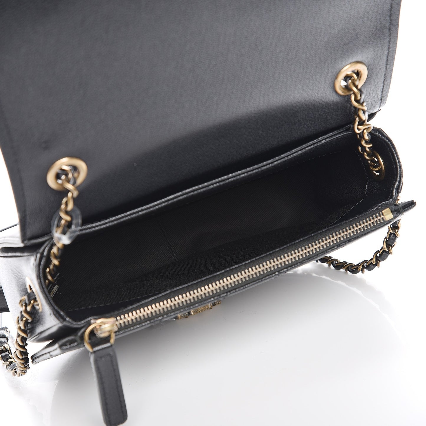 Shiny Calfskin Goatskin Quilted Small Coco Curve Messenger Flap Black