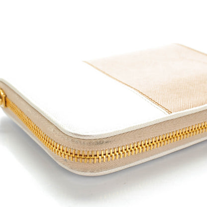Prada Saffiano Bi-Color Metal Zip Around Wallet Talco Caramel 8 of 9