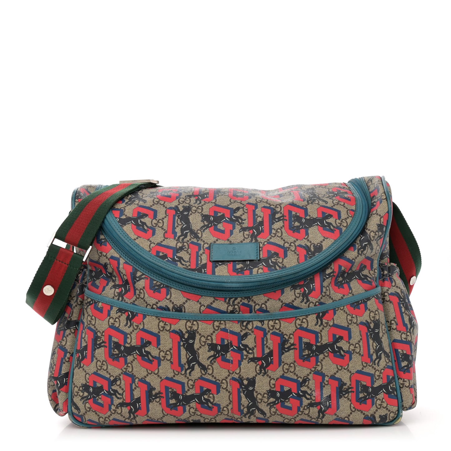 GG Supreme Monogram Gucci Wolf Diaper Bag Beige Red