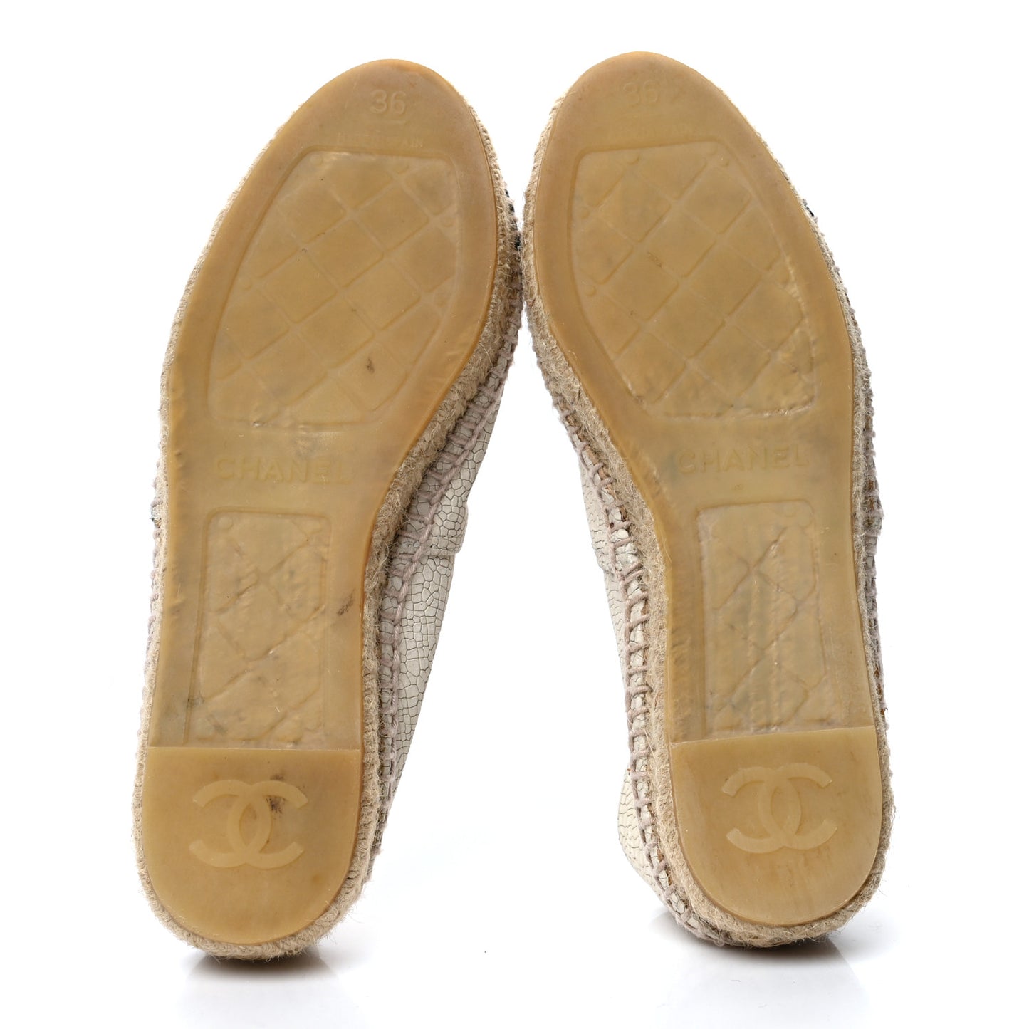 Crackled Calfskin Espadrilles 36 Light Beige Black