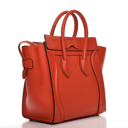Celine Drummed Calfskin Mini Luggage Vermillion 3 of 7