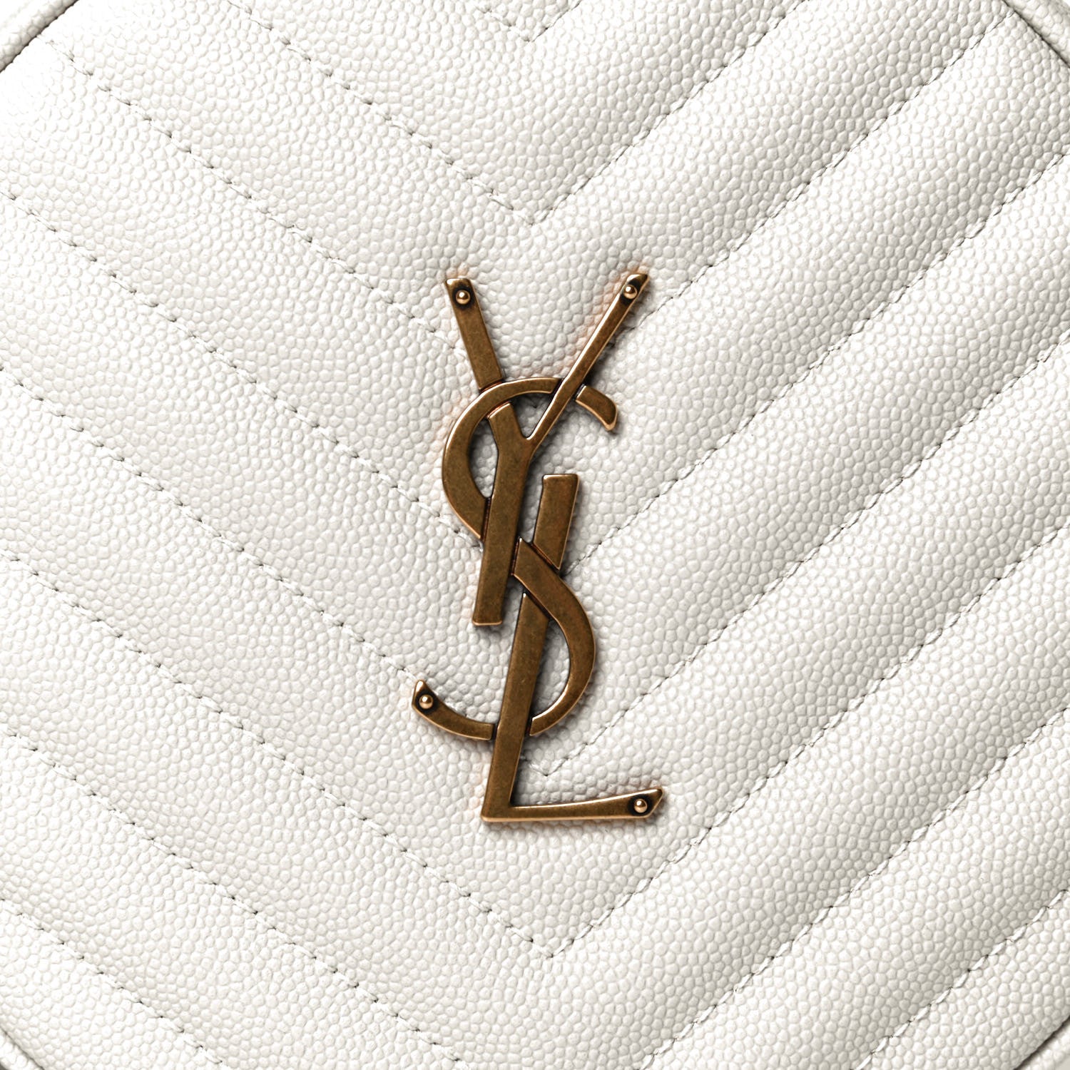 Saint Laurent Grain De Poudre Matelasse Chevron Quilted Round Vinyle Camera Bag Crema Soft 7 of 9