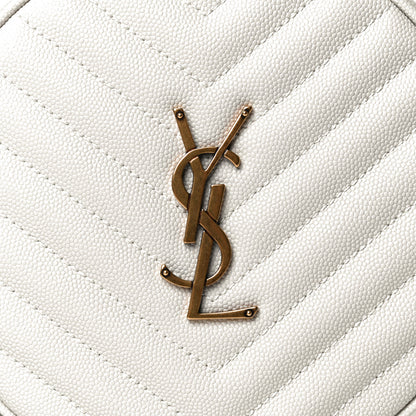 Saint Laurent Grain De Poudre Matelasse Chevron Quilted Round Vinyle Camera Bag Crema Soft 7 of 9