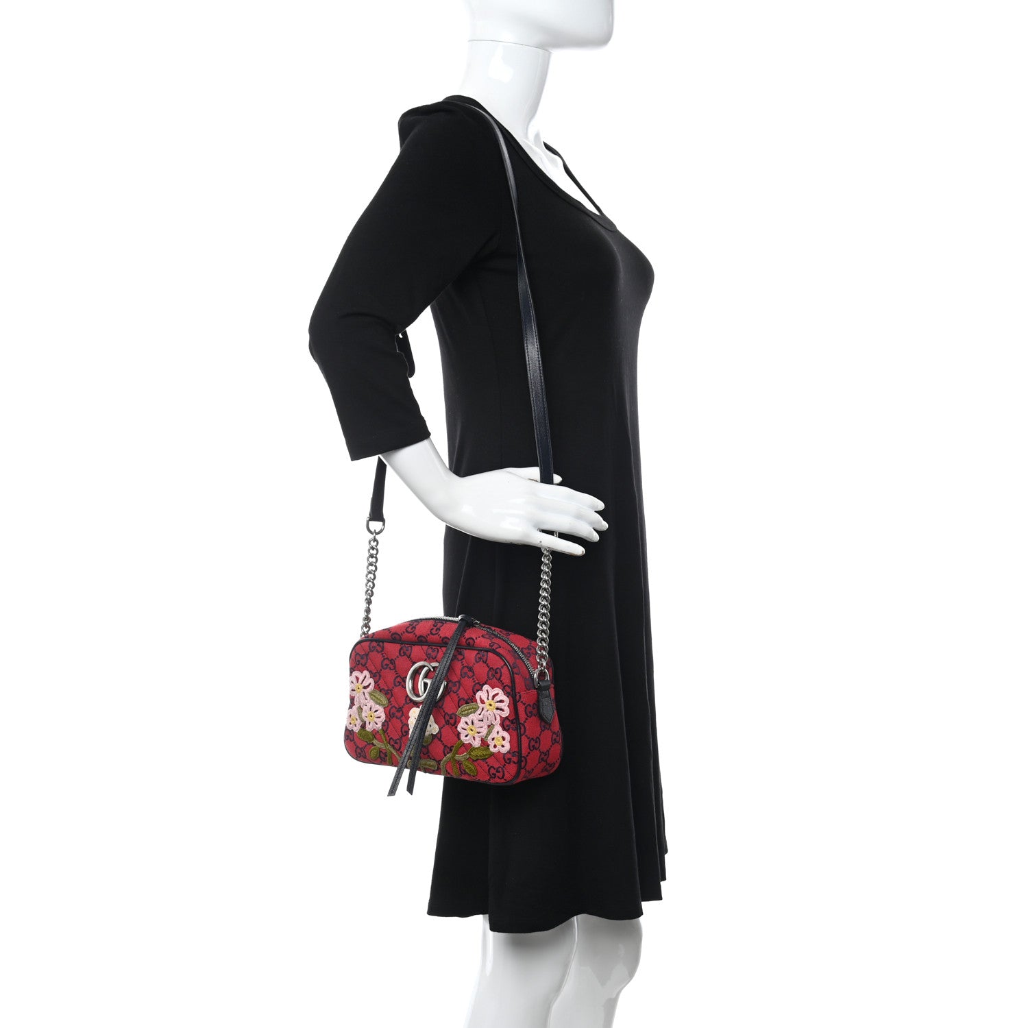 Gucci Monogram Multicolor Matelasse Diagonal Floral Embroidered Small GG Marmont Chain Shoulder Bag Red Blue Multicolor 2 of 12