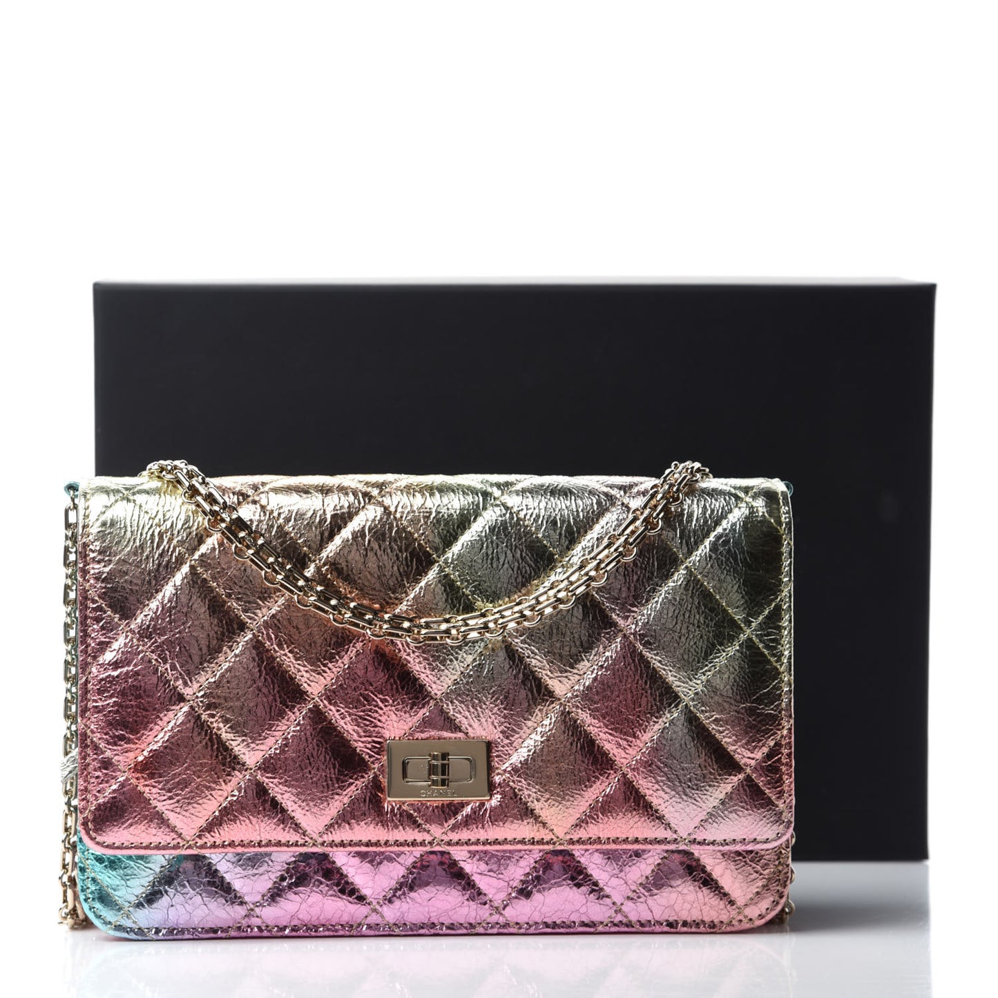 Metallic Goatskin Quilted 2.55 Reissue Wallet on Chain WOC Multicolor
