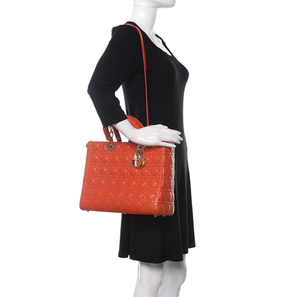Christian Dior Lambskin Cannage Large Lady Dior Orange 2 of 10