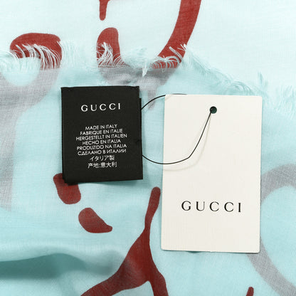 Gucci Modal Silk GG Writers Shawl Bluette Red 3 of 4