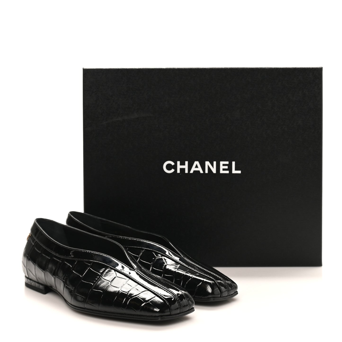 Patent Calfskin Crocodile Embossed Ballet Flats 36.5 Black