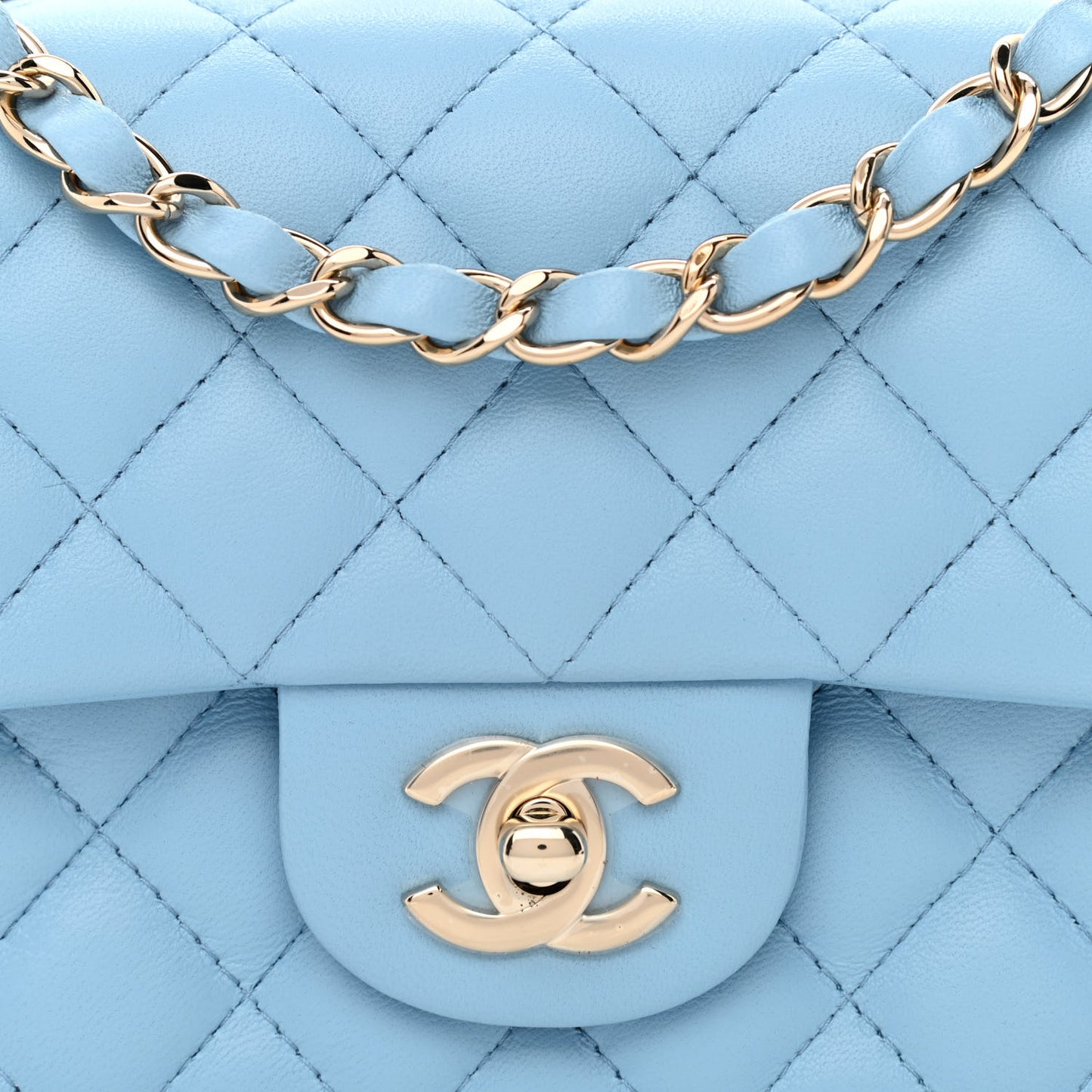 Lambskin Quilted Mini Rectangular Flap Light Blue