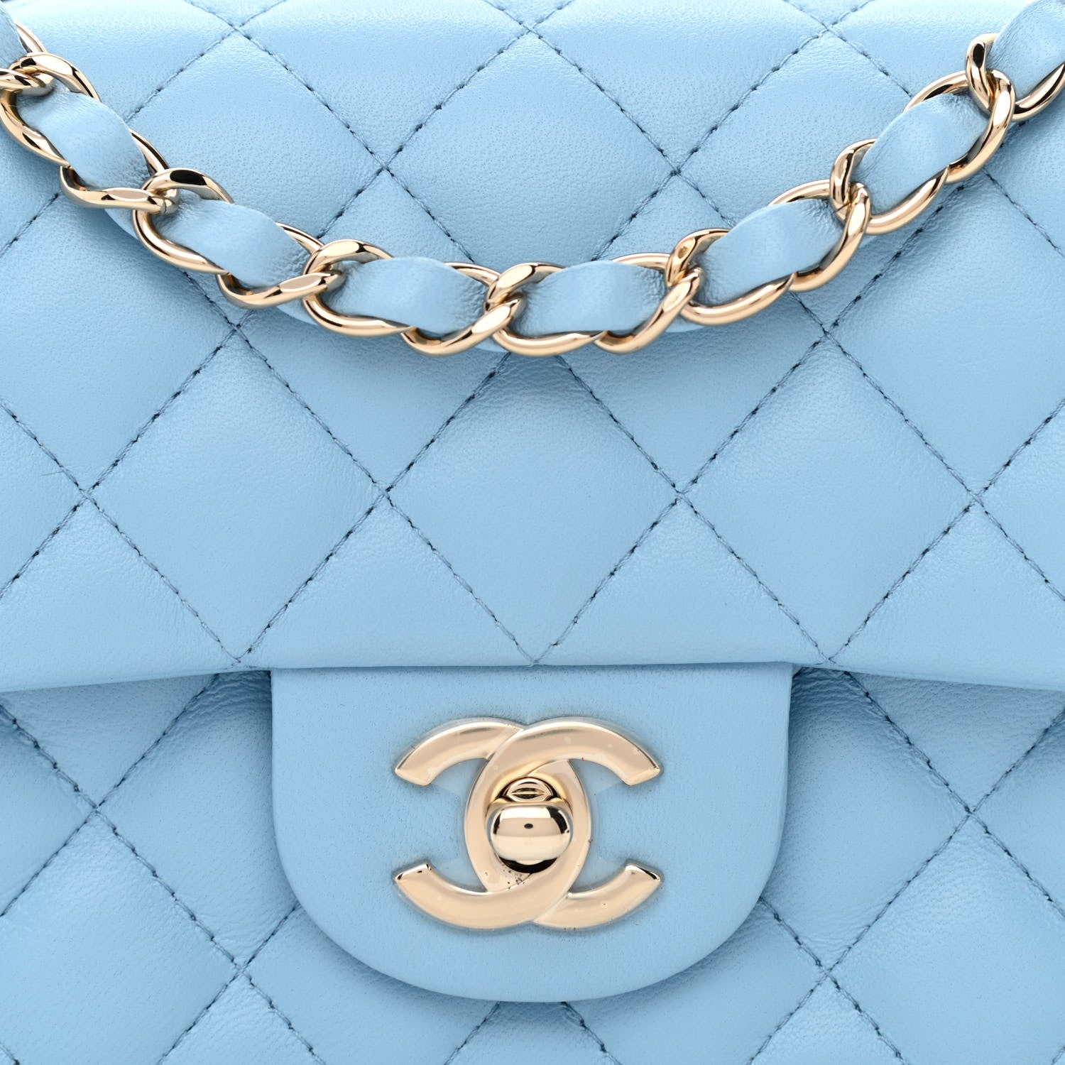 Chanel Lambskin Quilted Mini Rectangular Flap Light Blue 7 of 9