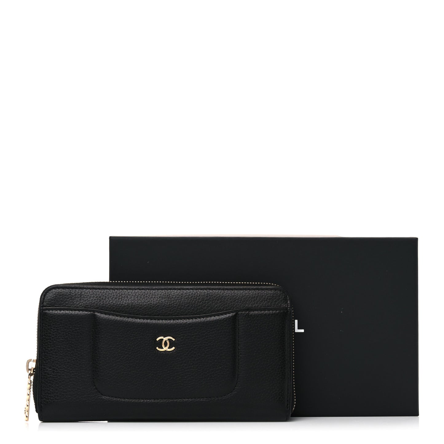 Grained Calfskin Neo Executive Zip Around Wallet Black