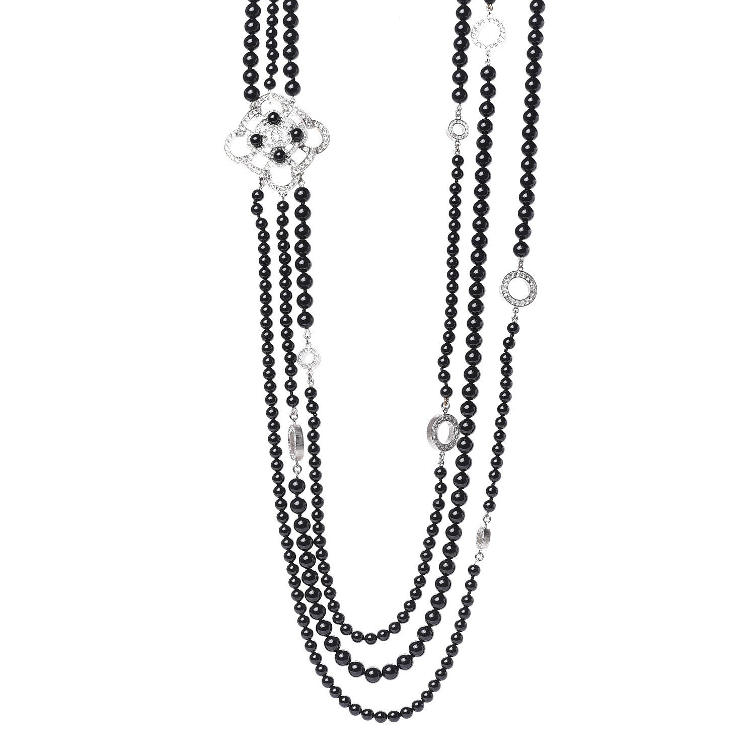 Chanel Beaded Crystal CC Triple Strand Necklace Black 1 of 6