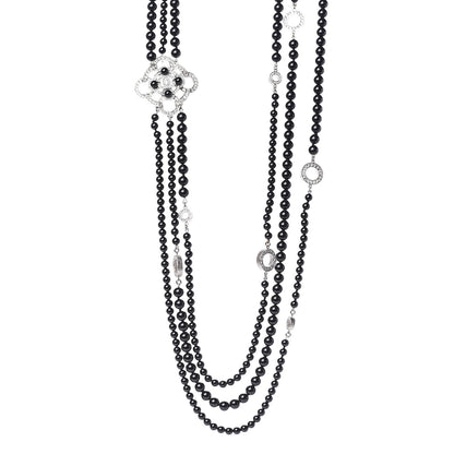 Chanel Beaded Crystal CC Triple Strand Necklace Black 1 of 6