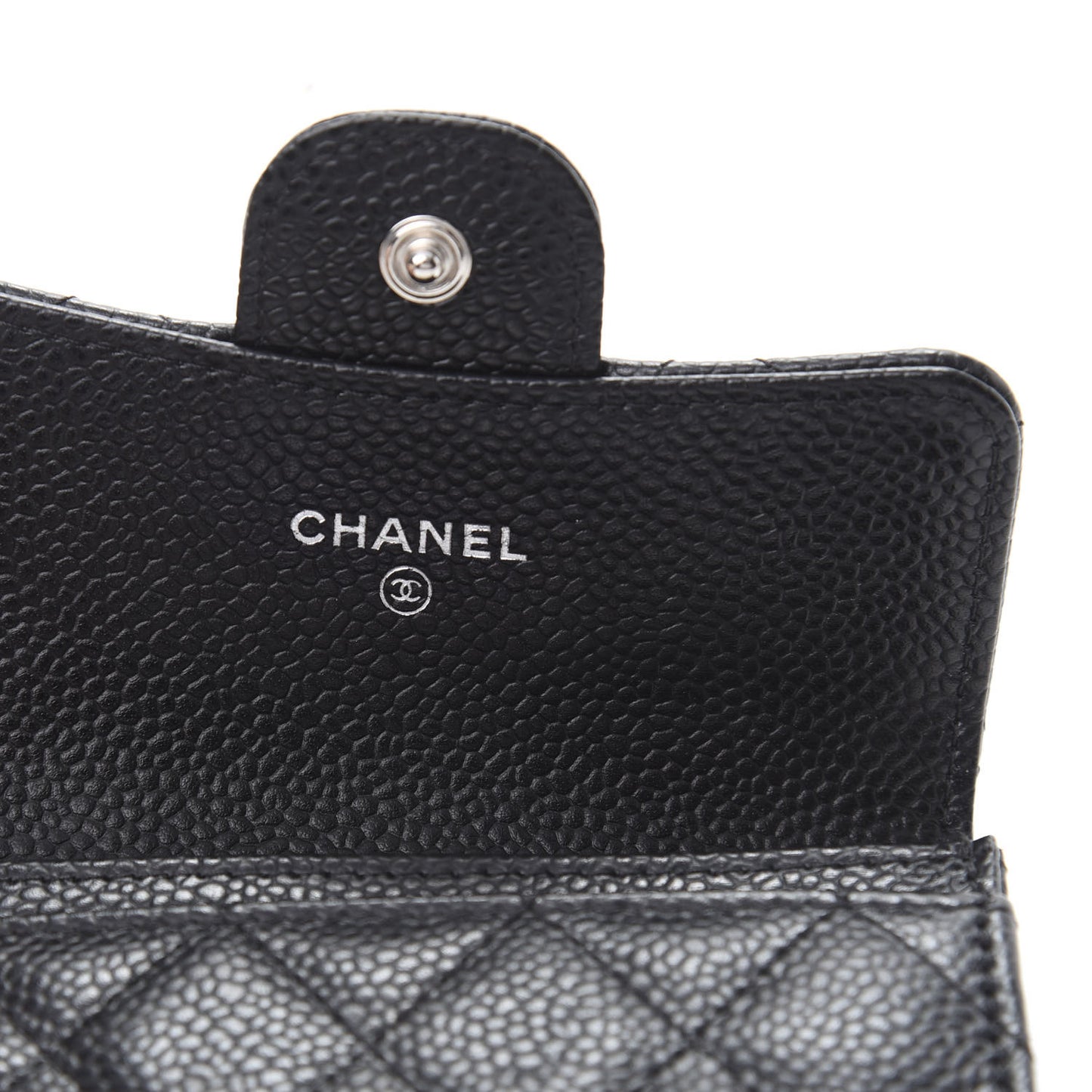 Caviar Quilted Flap Card Holder Wallet Black