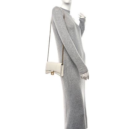 Balenciaga Shiny Calfskin Crocodile Embossed Hourglass Chain Bag White 2 of 9