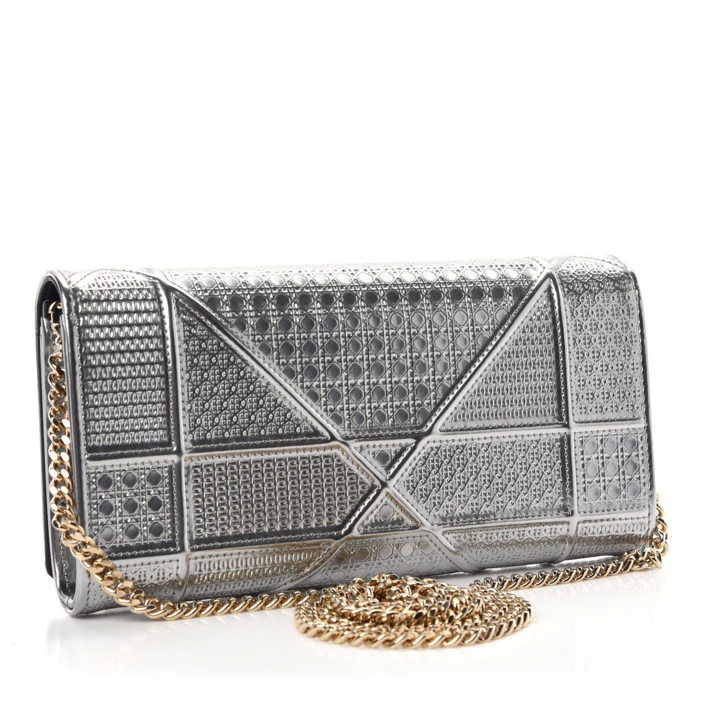 Metallic Patent Micro-Cannage Diorama Croisiere Chain Wallet Silver