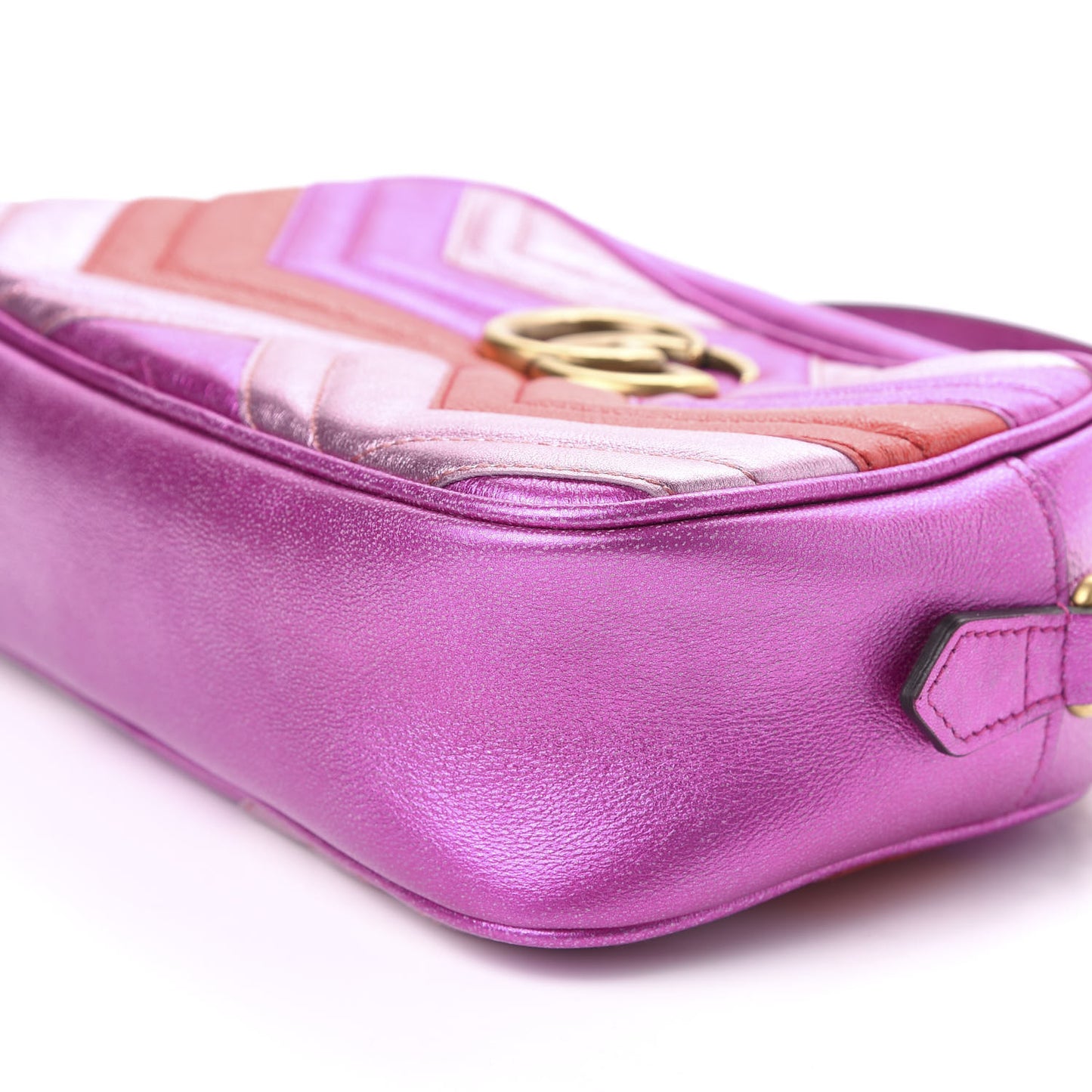 Laminated Nappa Matelasse Small GG Marmont Chain Shoulder Bag Fuxia Rosso Rosa