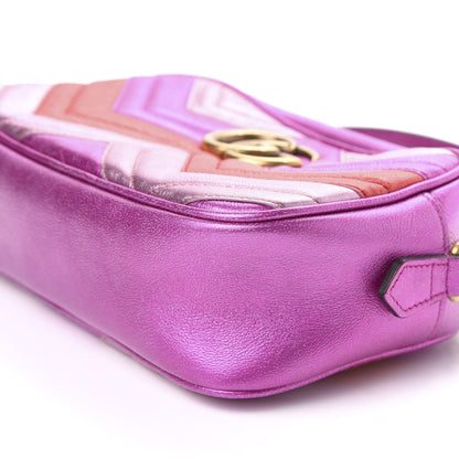 Gucci Laminated Nappa Matelasse Small GG Marmont Chain Shoulder Bag Fuxia Rosso Rosa 9 of 10