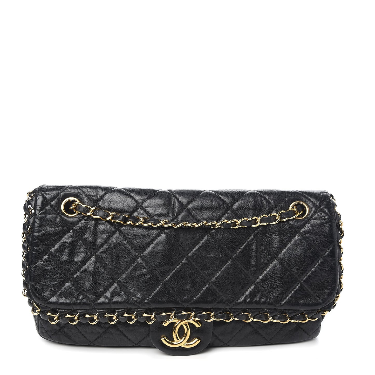 Calfskin Quilted Medium Chain Me Flap Black